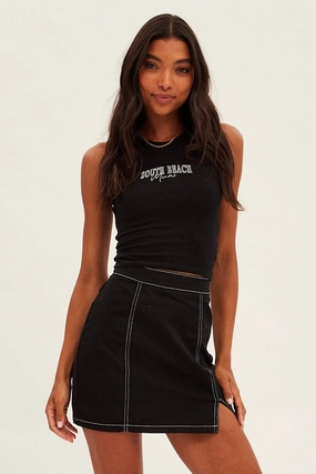 Black Crop Tank Embroidered Sleeveless