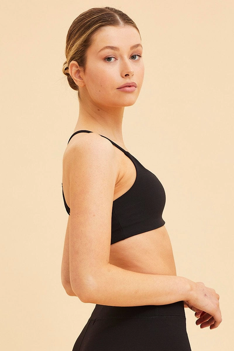 Black Crop Top Active Rib