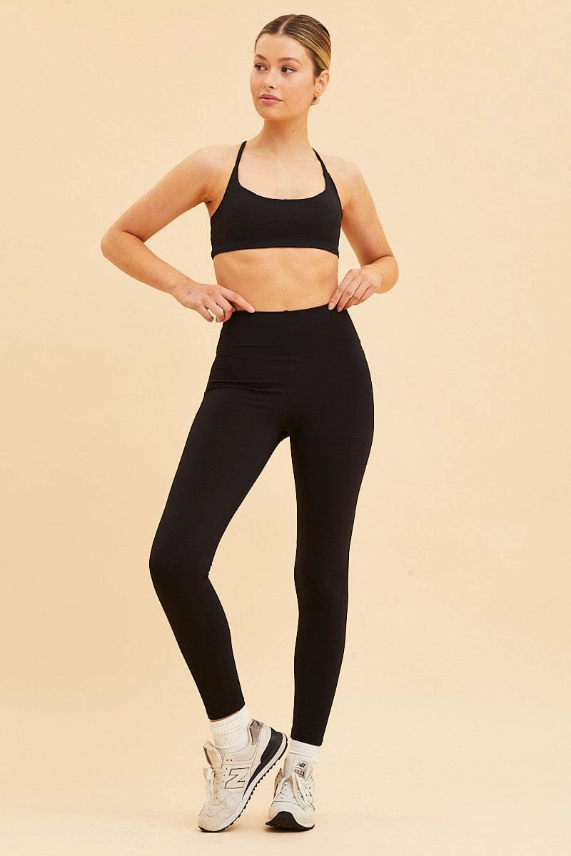 Black Crop Top Active Rib