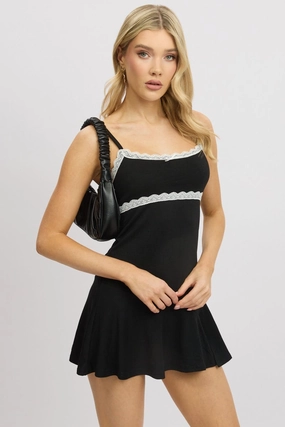 Black Mini Dress Lace Trim