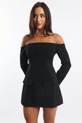 Black Off Shoulder Mini Dress Long Sleeve