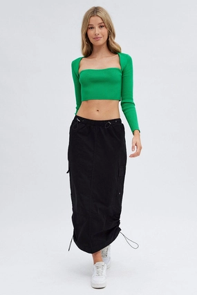 Black Parachute Cargo Skirt Low Rise Midi