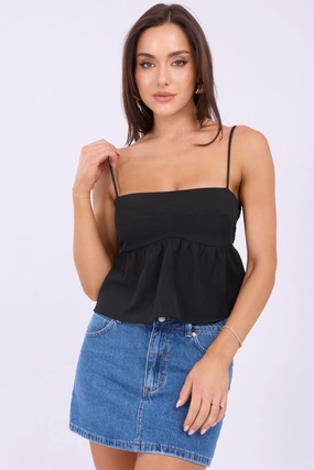 Black Peplum Cami Sleeveless Babydoll