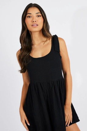Black Playsuit Sleeveless Shoulder Tie