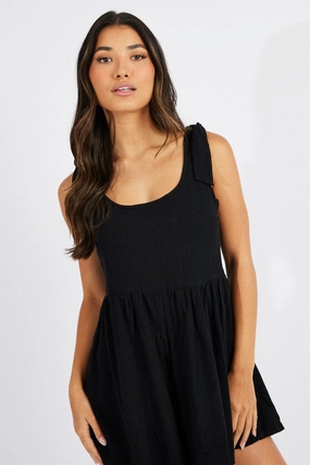 Black Playsuit Sleeveless Shoulder Tie