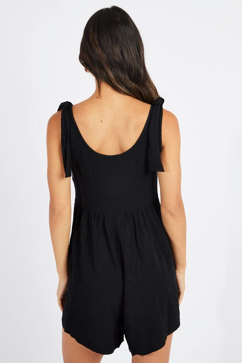 Black Playsuit Sleeveless Shoulder Tie