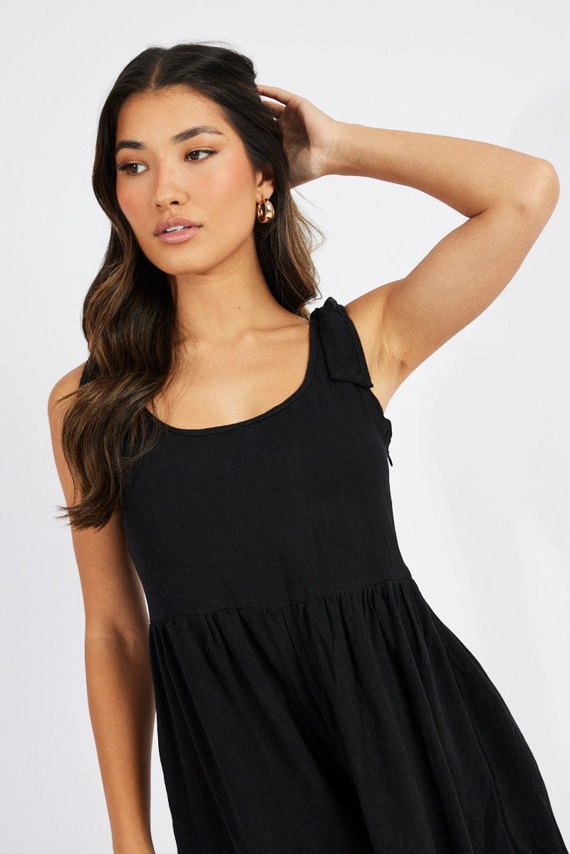 Black Playsuit Sleeveless Shoulder Tie