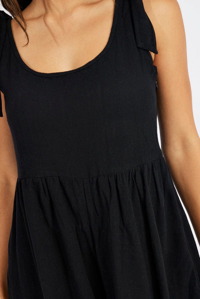 Black Playsuit Sleeveless Shoulder Tie