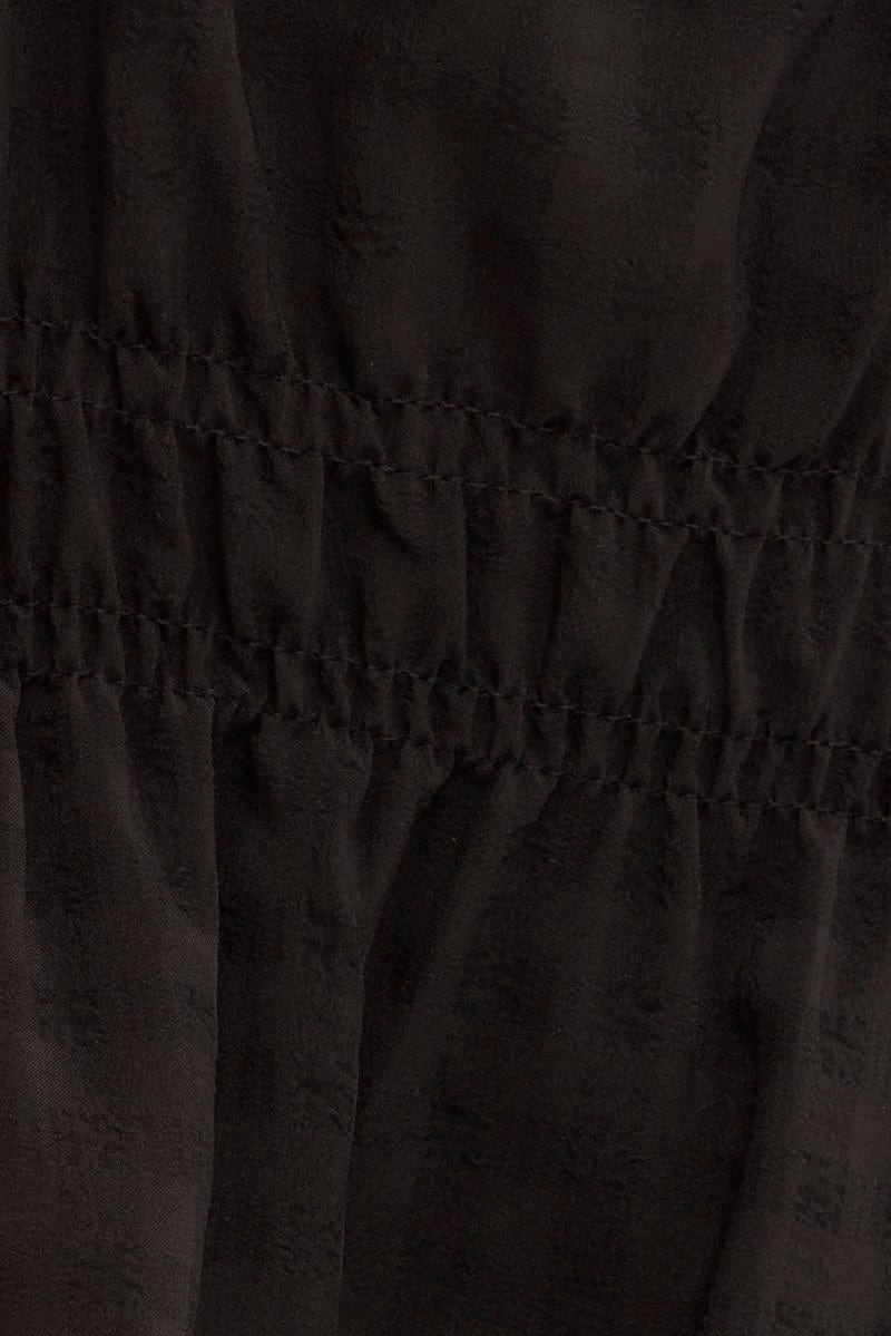 Black Ruffle Top Strap Gathered Waist Crop