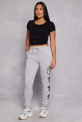 Blessed Cross Print Joggers