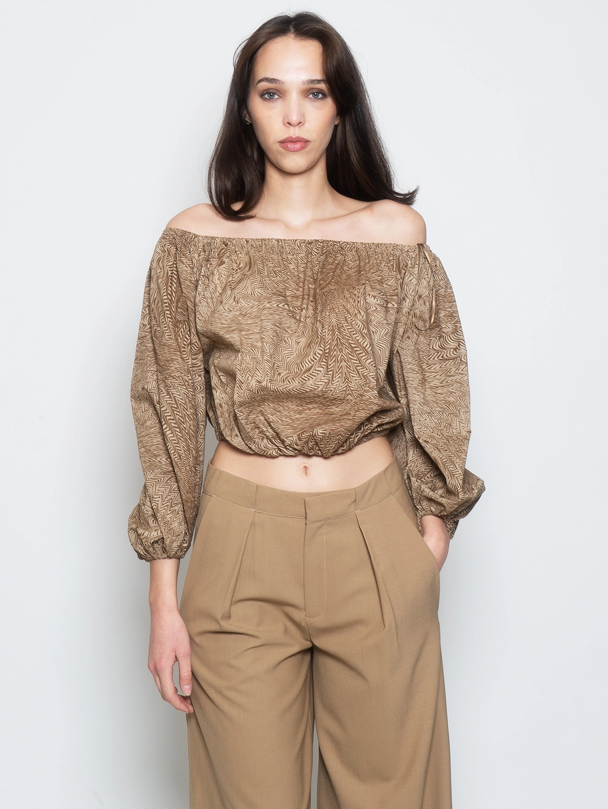 Blouse with All Over Cocoa/Sand Graphic Print
