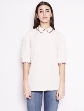 Blouse with Beige Collar