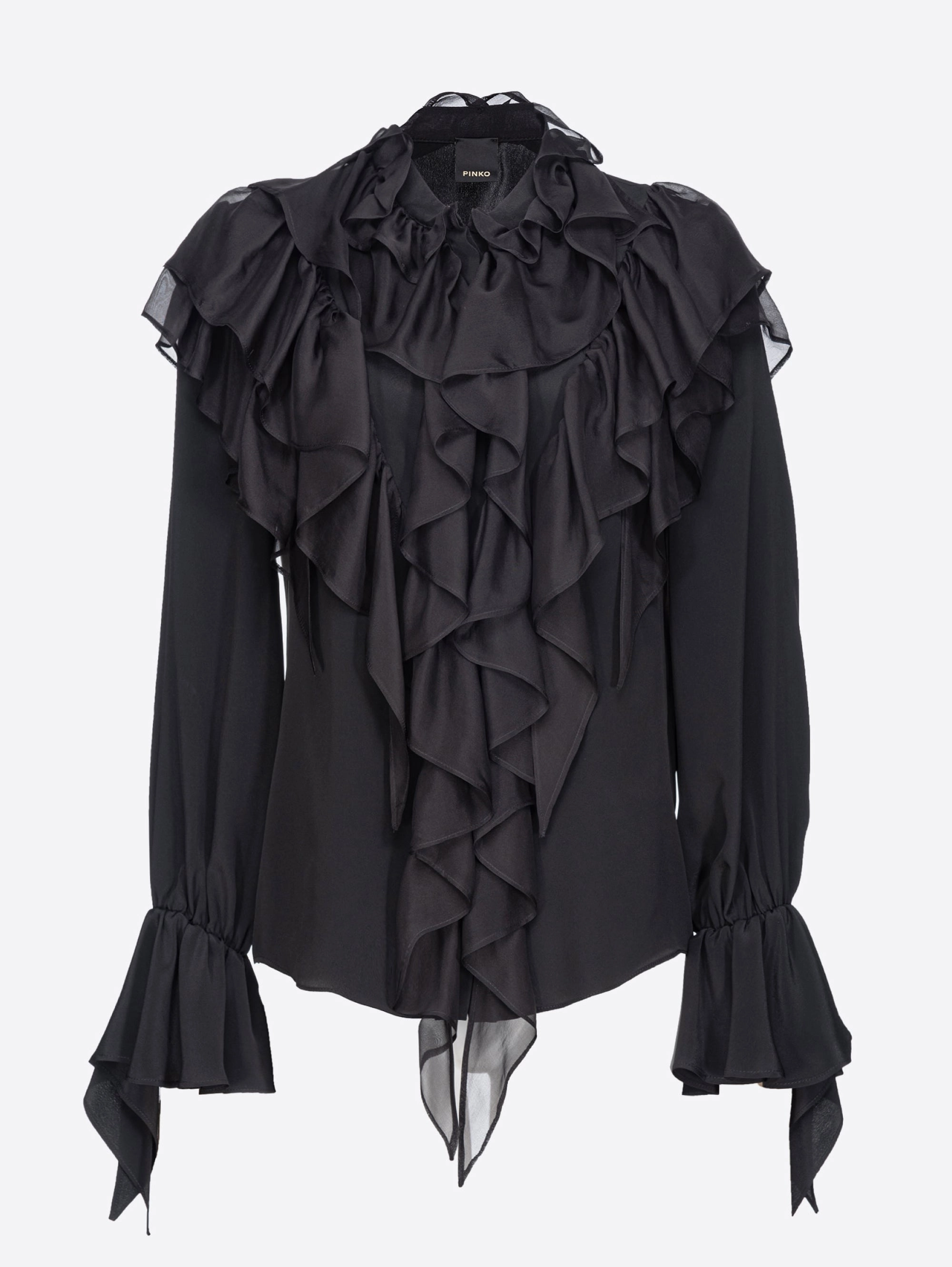 Blouse with Cascade of Black Ruffles