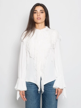 Blouse with Cascade of White Ruffles