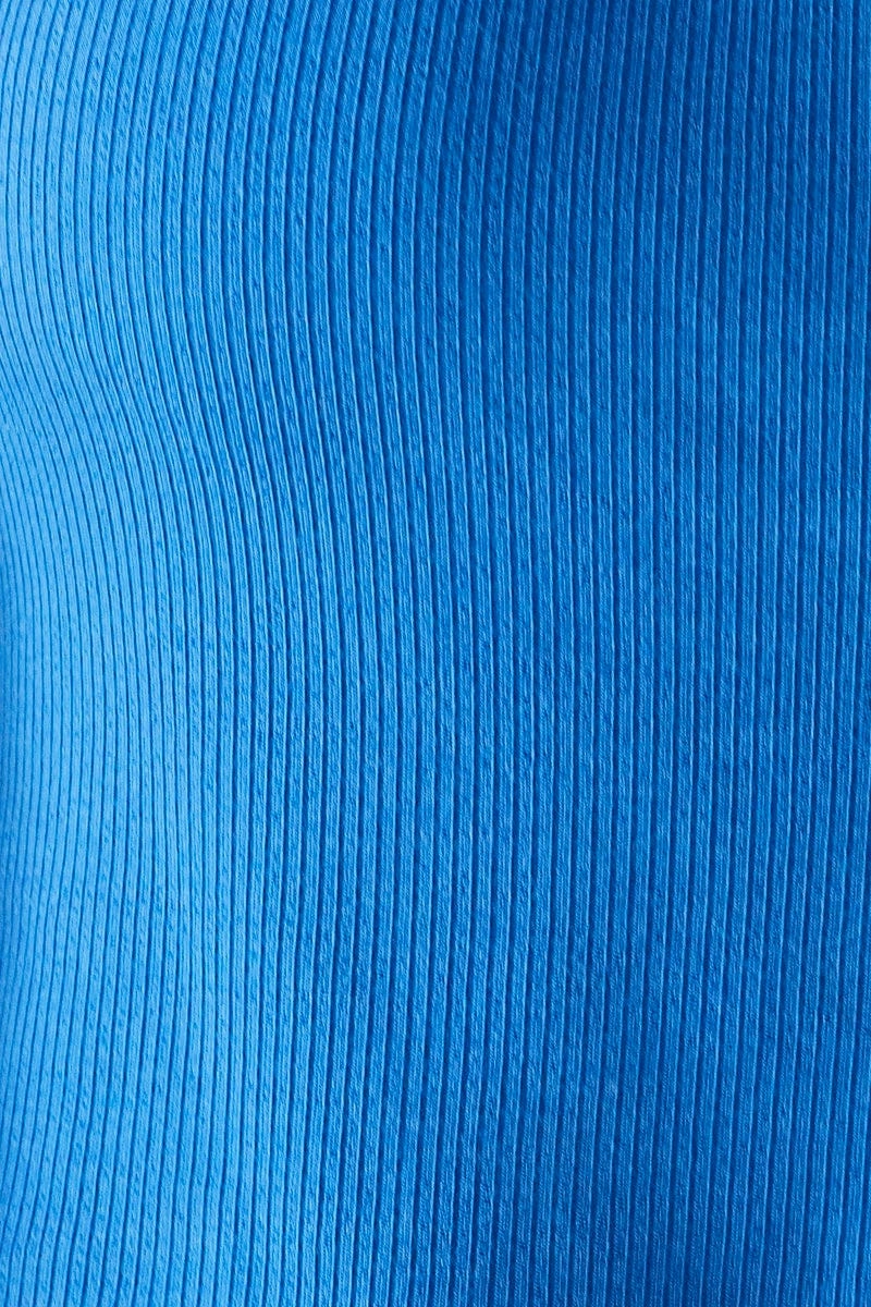 Blue Keyhole Hole Halter Neck Top
