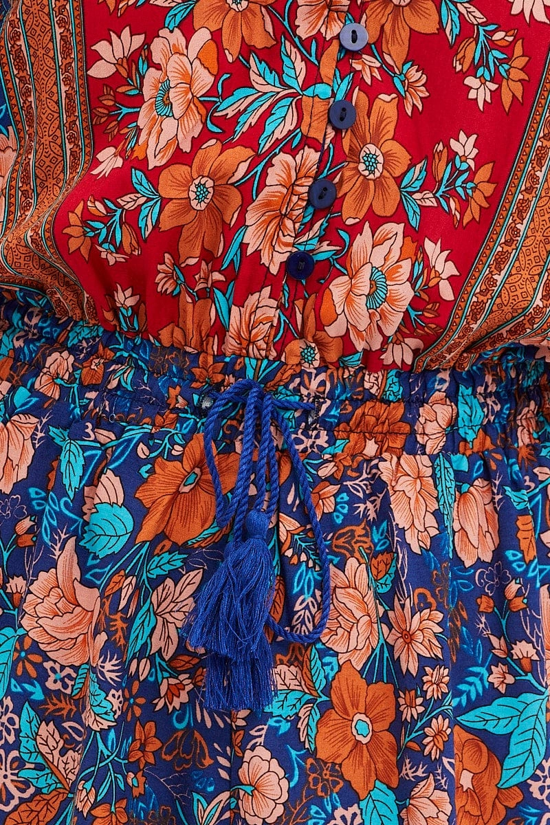 Boho Print V-Neck Playsuit Short Sleeve