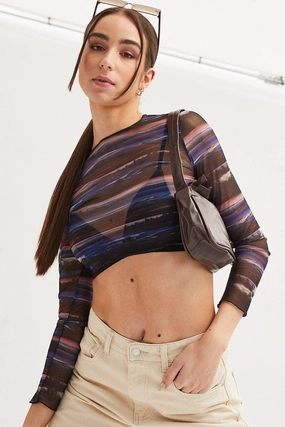 Brown Abstract Abstract Print Top