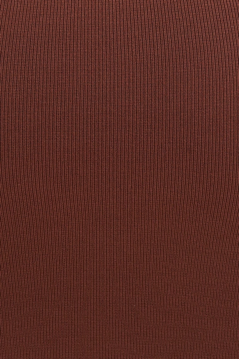 Brown Button Front Square Neck Kint Dress