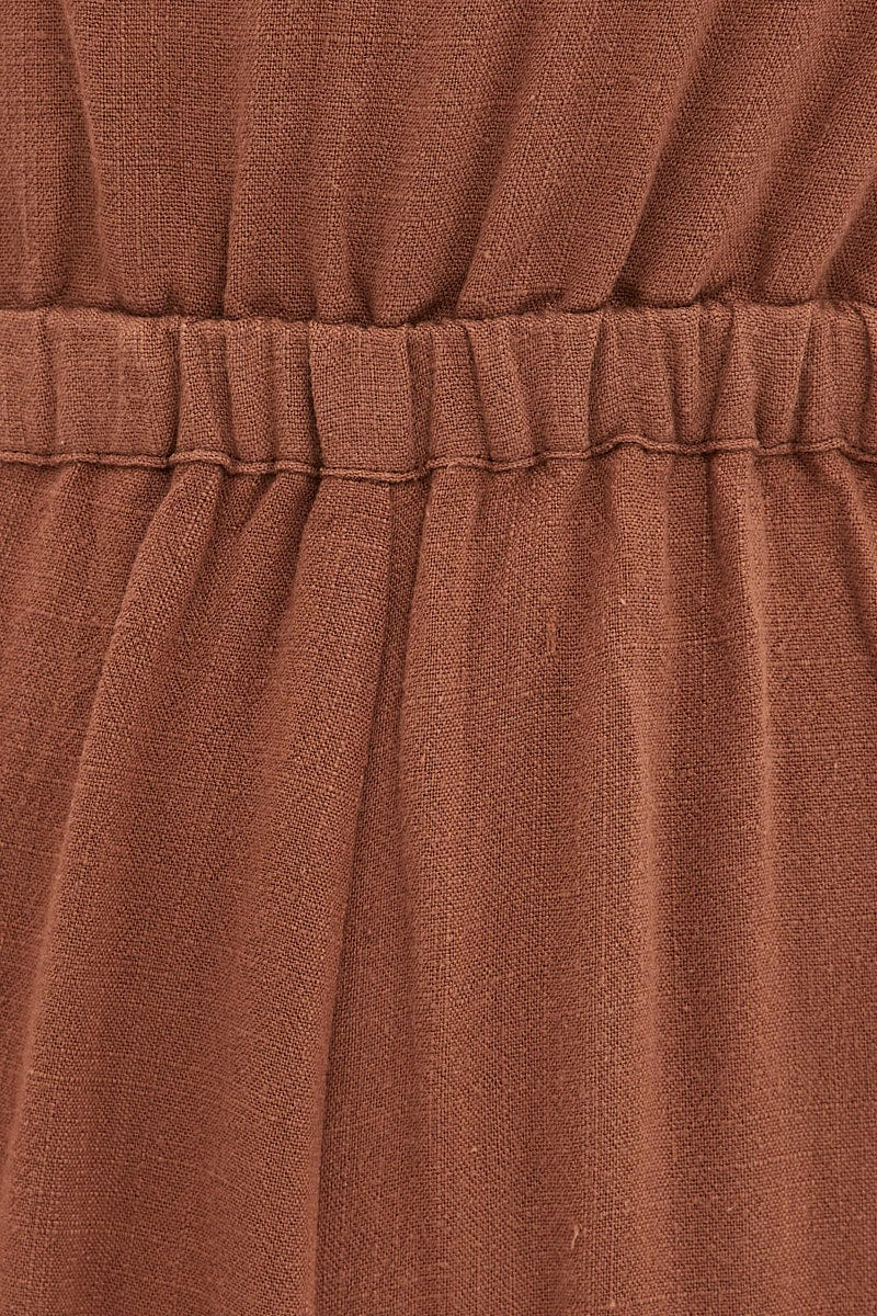 Brown Sleeveless Jumpsuit Wide Leg Viscose Linen
