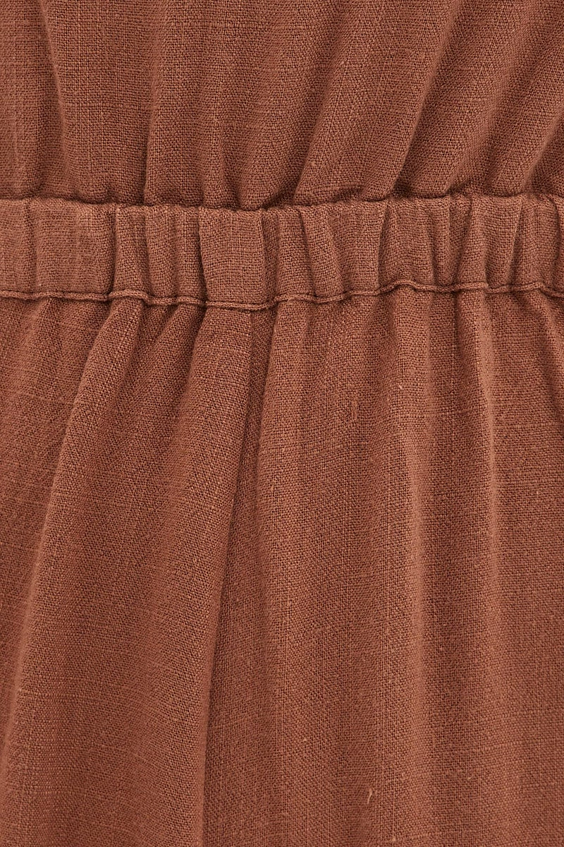 Brown Sleeveless Jumpsuit Wide Leg Viscose Linen