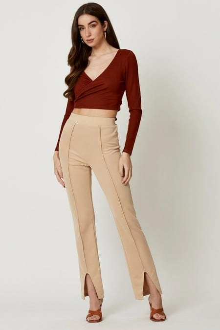 Brown Wrap Top Long Sleeve
