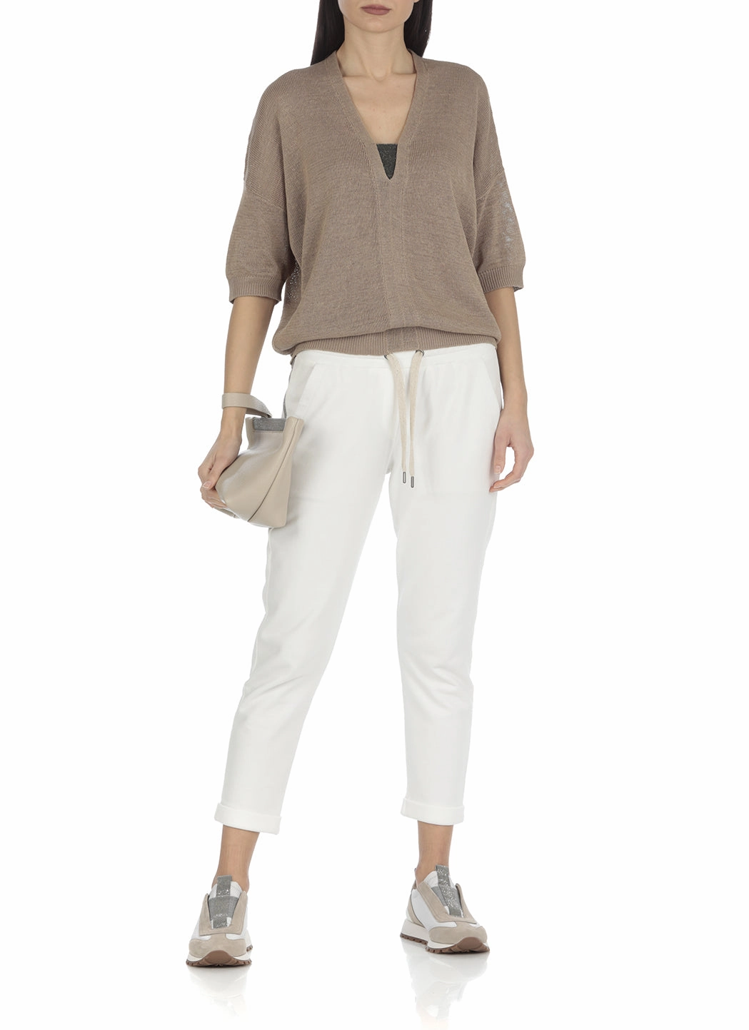 Brunello Cucinelli Monili V-Neck Drop Shoulder Knitted Top