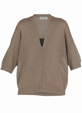 Brunello Cucinelli Monili V-Neck Drop Shoulder Knitted Top