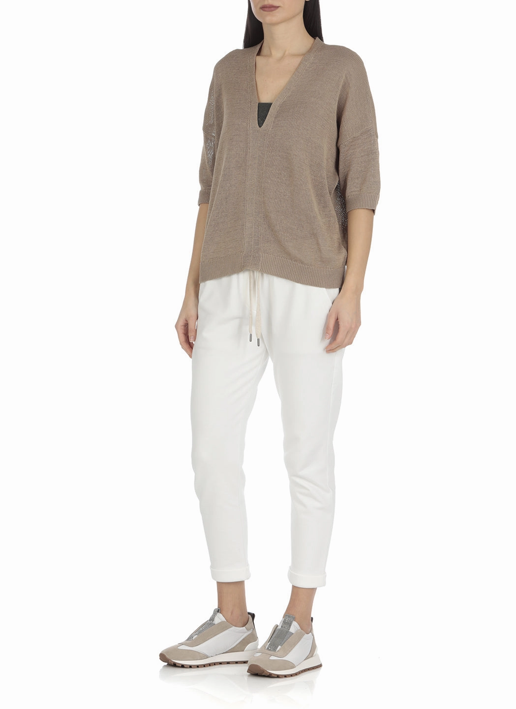 Brunello Cucinelli Monili V-Neck Drop Shoulder Knitted Top