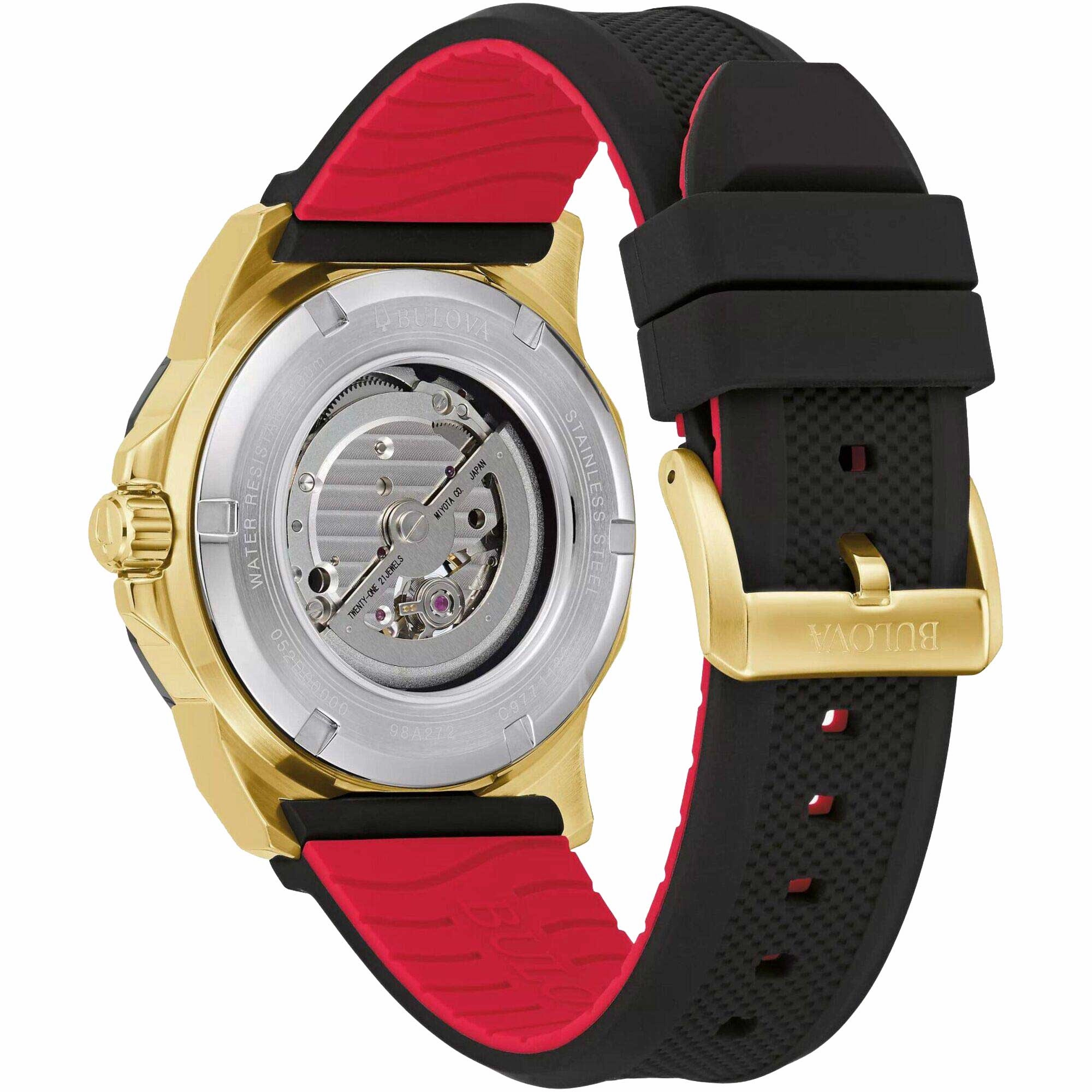 Bulova Men's Watch - Marine Star Automatic Black Dial Yellow Gold Case | 98A272