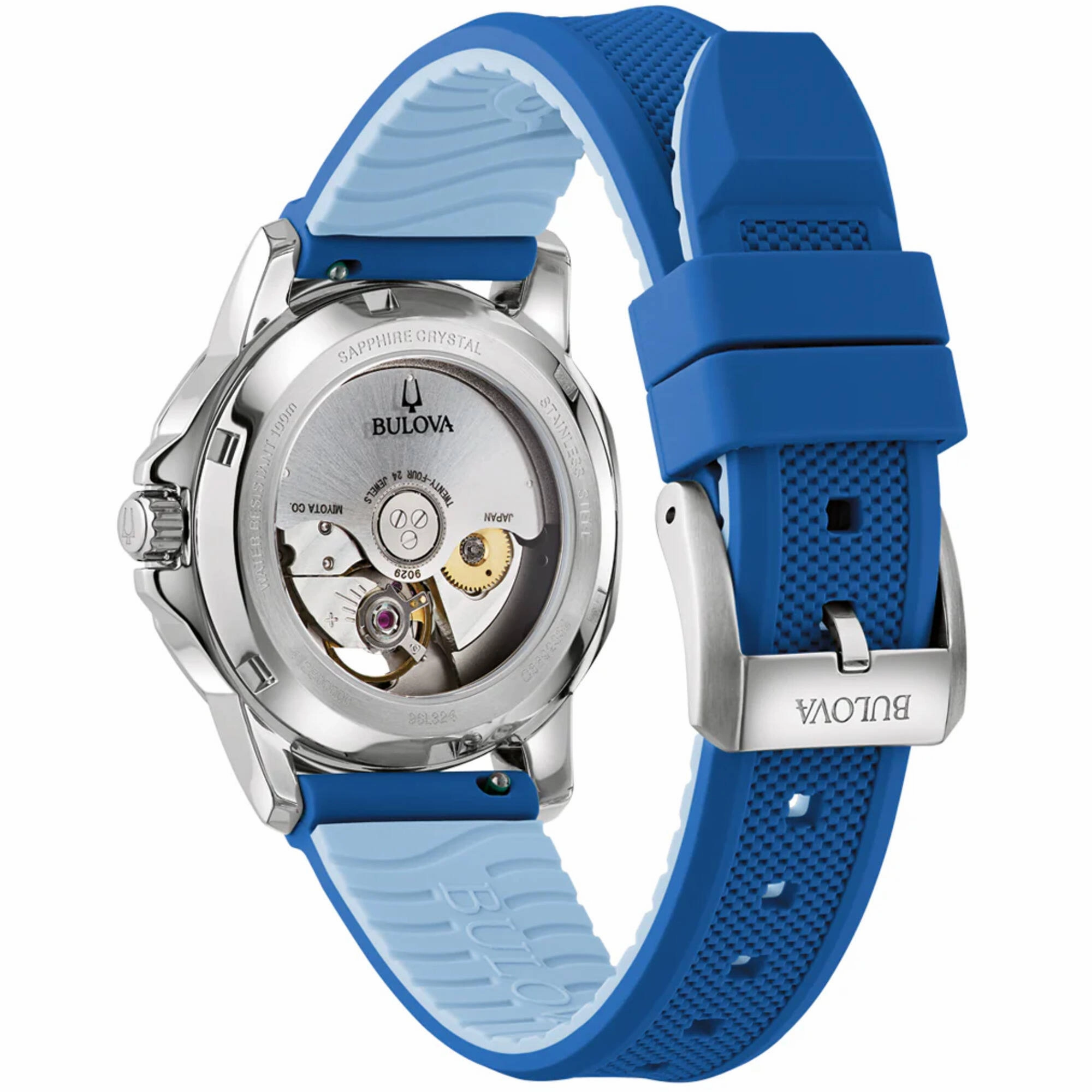 Bulova Men's Watch - Marine Star Automatic Open Heart Mop Dial Blue Strap | 96L324