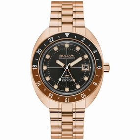 Bulova Men's Watch - Oceanographer Automatic Black Dial Rose Gold Bracelet | 97B215