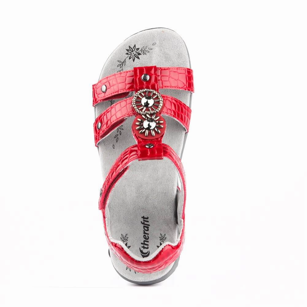 Charlotte Women's Embossed Leather Jeweled Adjustable Sandal