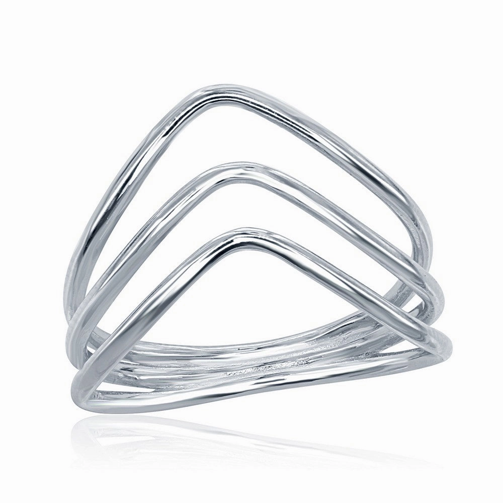 Classic Women's Silver Triple Row V Shaped Ring - W-1657