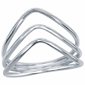 Classic Women's Silver Triple Row V Shaped Ring - W-1657
