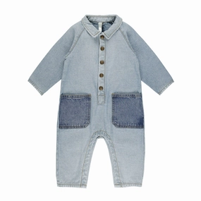 Collared Baby Jumpsuit - Light Washed Denim - Light Blue - FINAL SALE