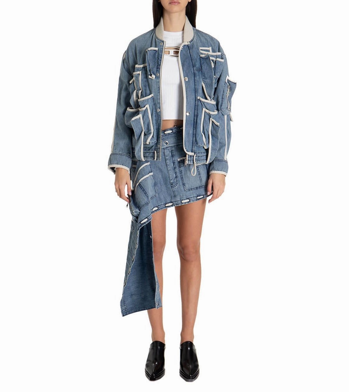 Diesel Asymmetric Denim Mini Skirt