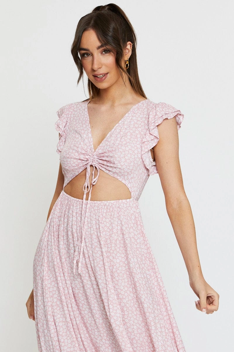 Ditsy Print Maxi Dress Sleeveless V Neck