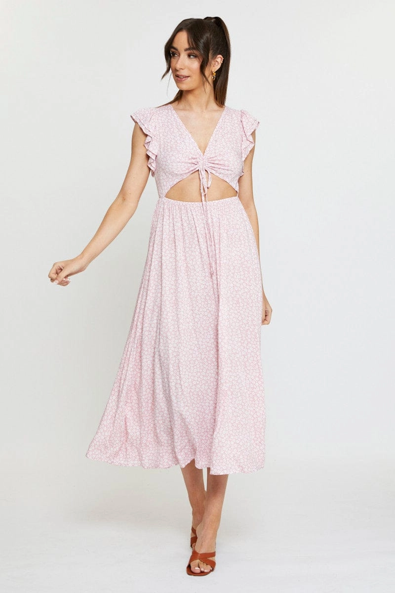 Ditsy Print Maxi Dress Sleeveless V Neck