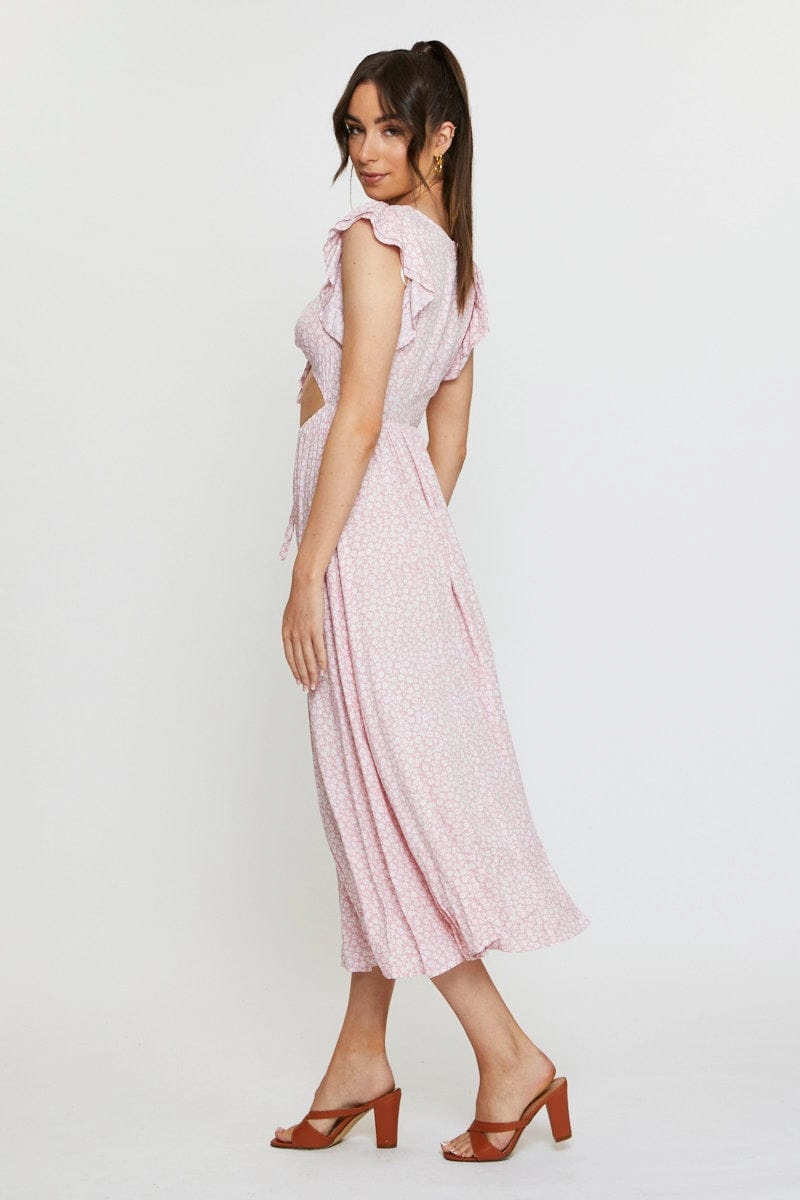 Ditsy Print Maxi Dress Sleeveless V Neck