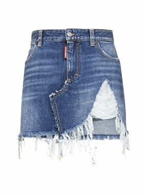 Dsquared2 Distressed Asymmetric Mini Denim Skirt