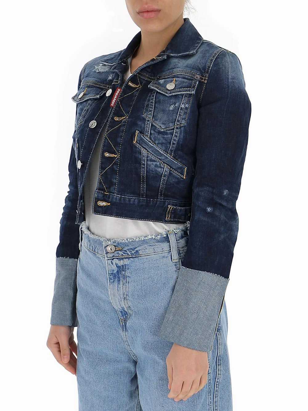 Dsquared2 Distressed Cropped Denim Jacket