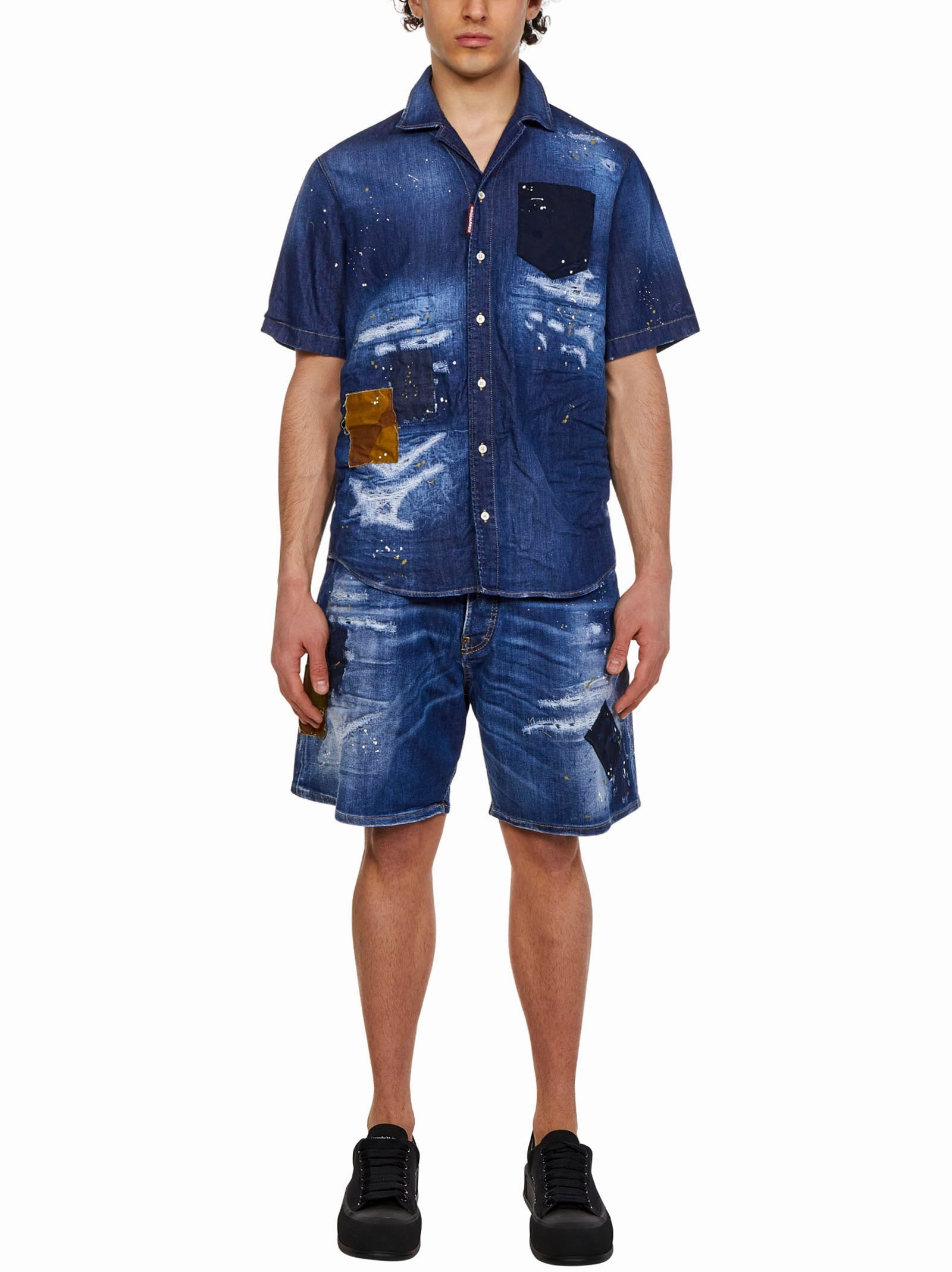 Dsquared2 Distressed Logo Patch Denim Shorts