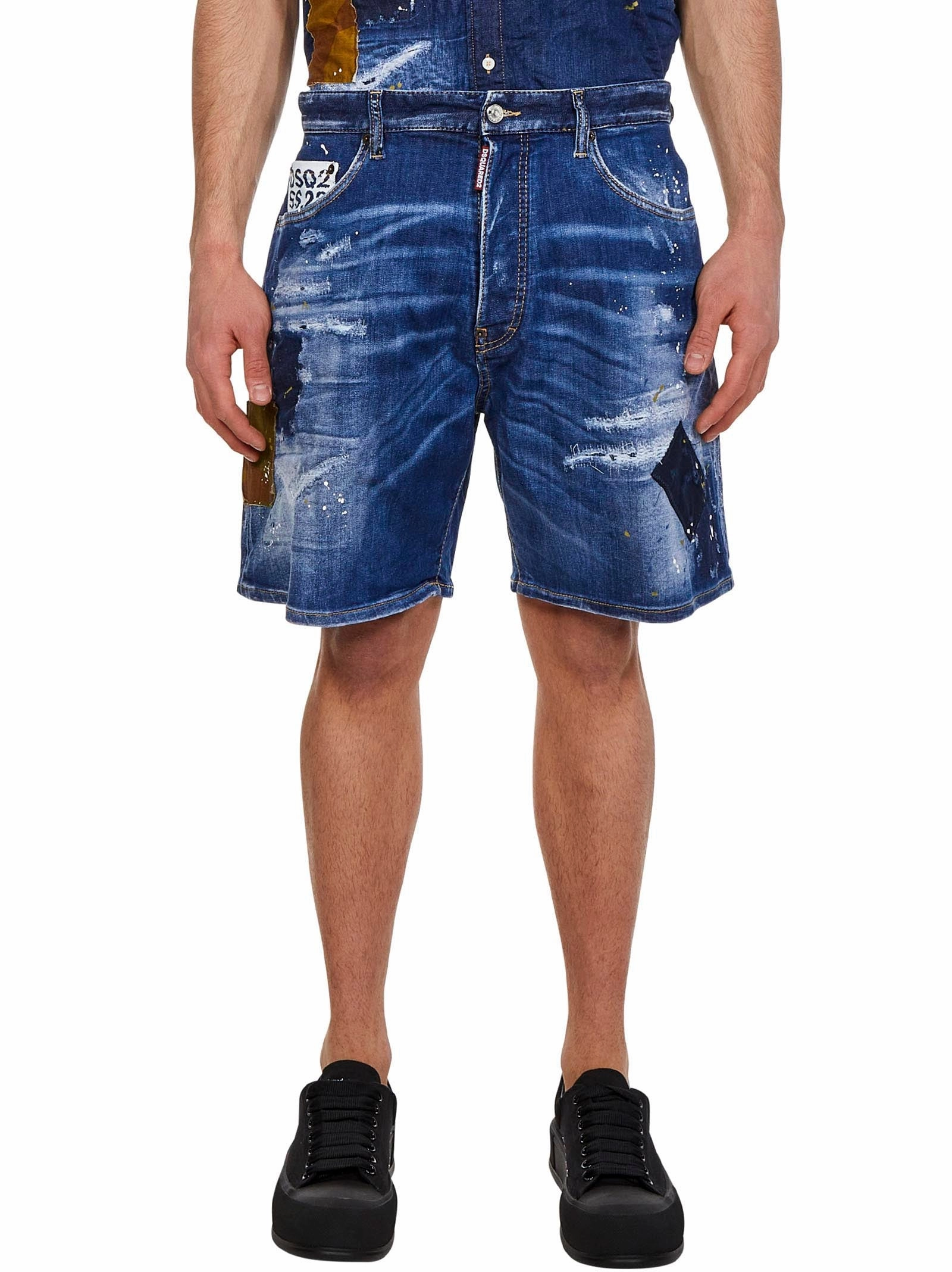 Dsquared2 Distressed Logo Patch Denim Shorts