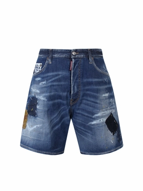 Dsquared2 Distressed Logo Patch Denim Shorts
