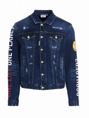 Dsquared2 Distressed Smiley Patch Denim Jacket