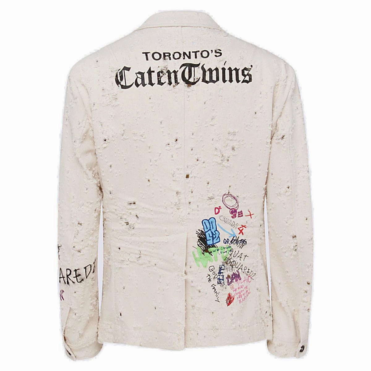 Dsquared2 Graffiti Printed Distressed Denim Blazer