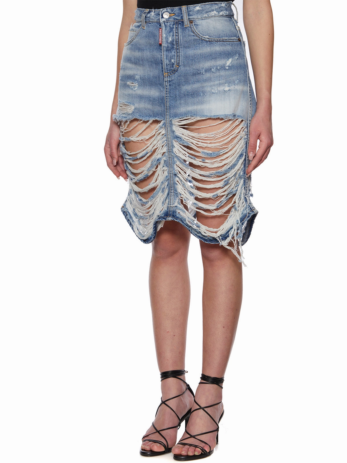 Dsquared2 High-Waist Ripped Denim Skirt