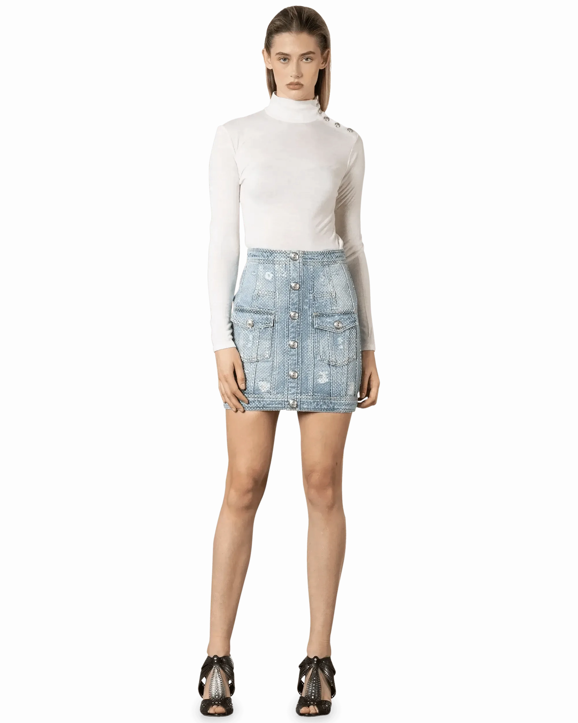 Embellished Denim Skirt