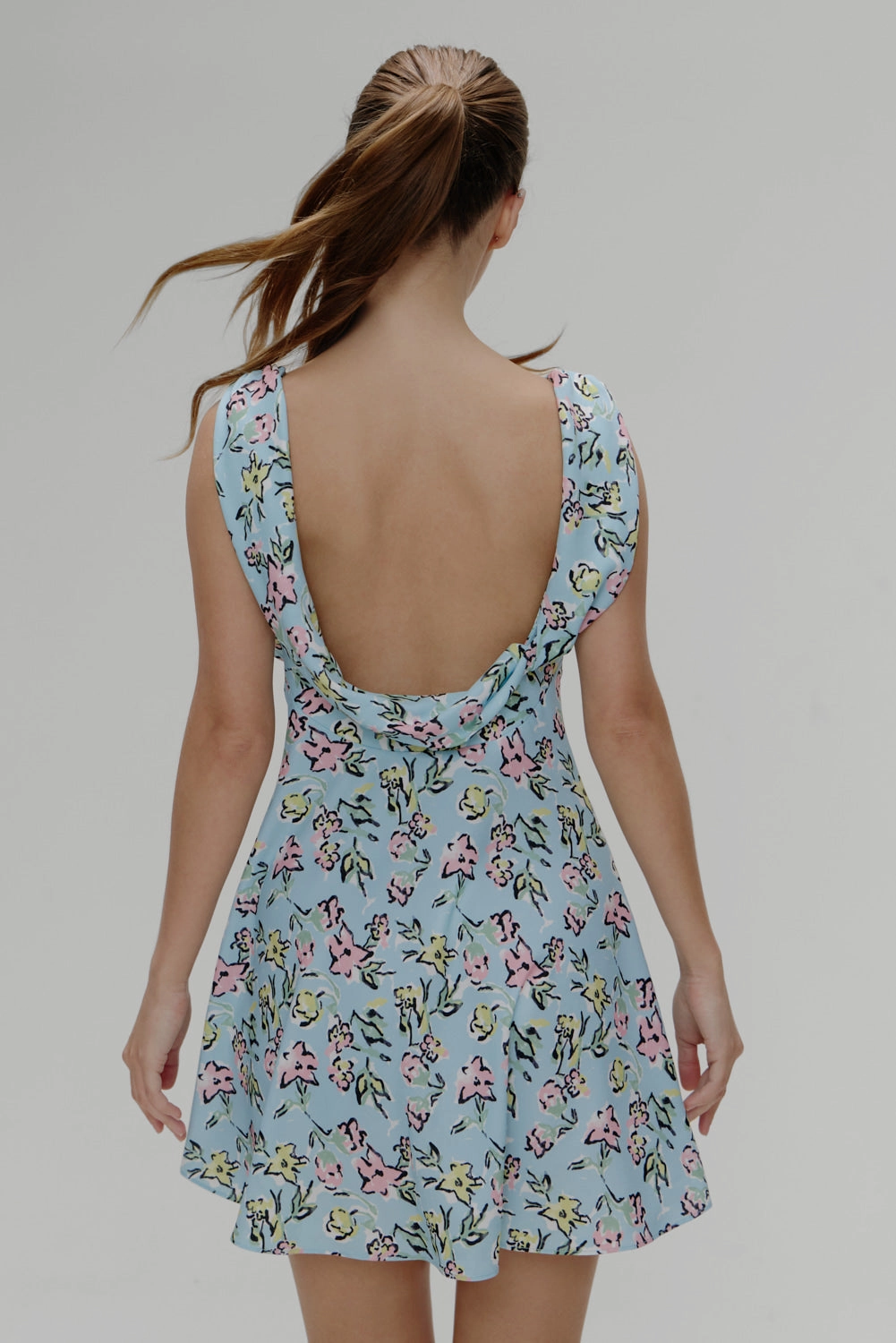Emilia Satin Floral Mini Dress - Pastel Peony