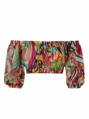 Etro Graphic Printed Off-Shoulder Cropped Top